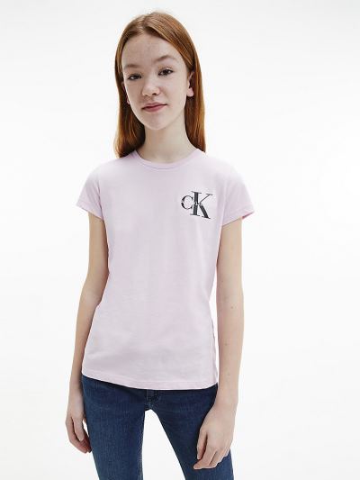 Calvin Klein Ruhák HU892726 | Calvin Klein Slim Organic Cotton Logo Lány Póló Levendula / Rózsaszín
